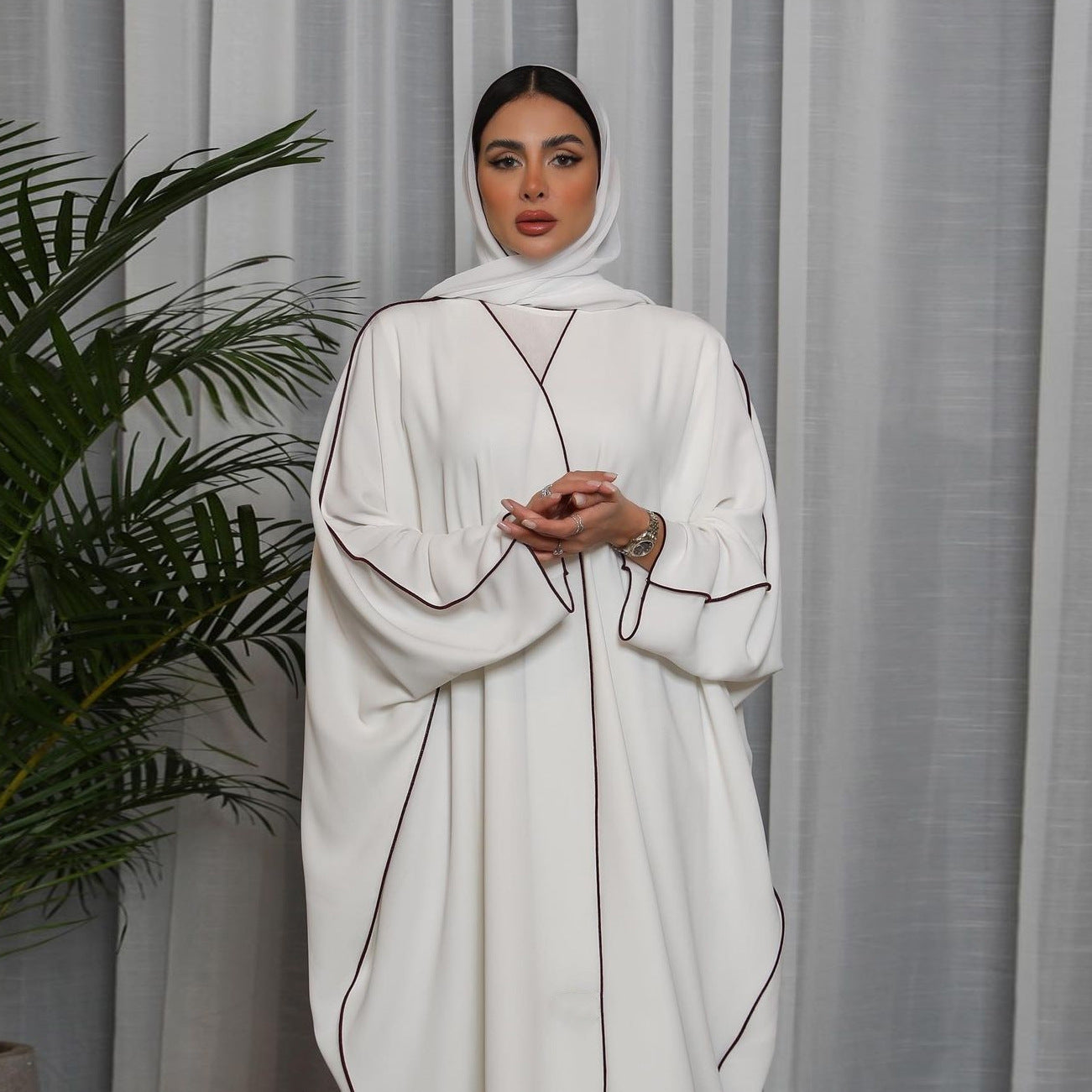 Women'S White Patchwork plus Size Women'S Abaya Robe