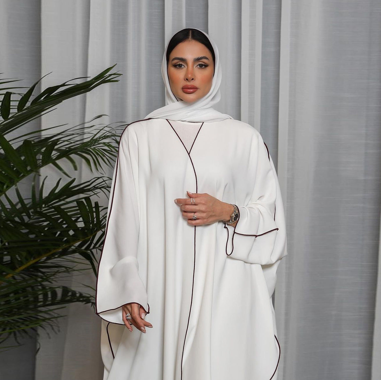Women'S White Patchwork plus Size Women'S Abaya Robe
